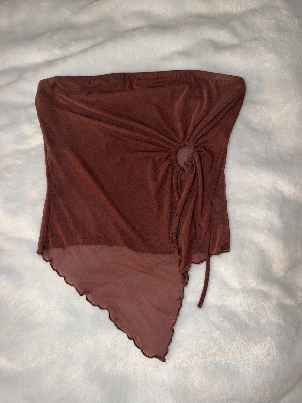 Women's Asymmetric Strapless Top with Side Ring Detail - Brown